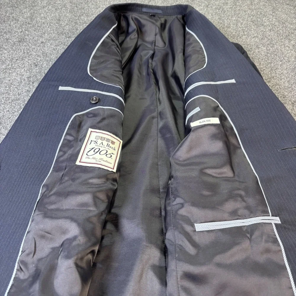 Jos A Bank 1905 Mens Slim Fit Navy Pinstripe Wool Suit Jacket Blazer 40L - Picture 8 of 11